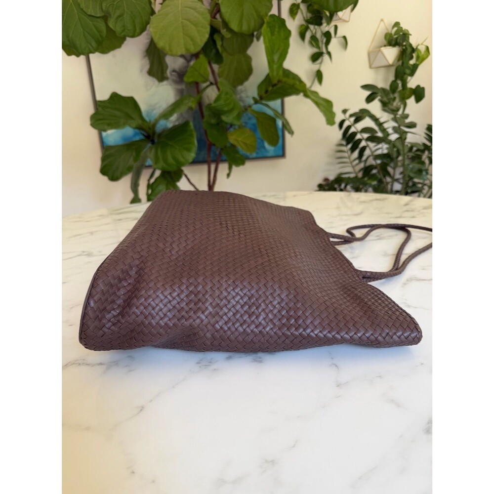 Quince Italian Leather Handwoven Tote Dark Brown XL Slim Shoulder Bag - Picture 8 of 15